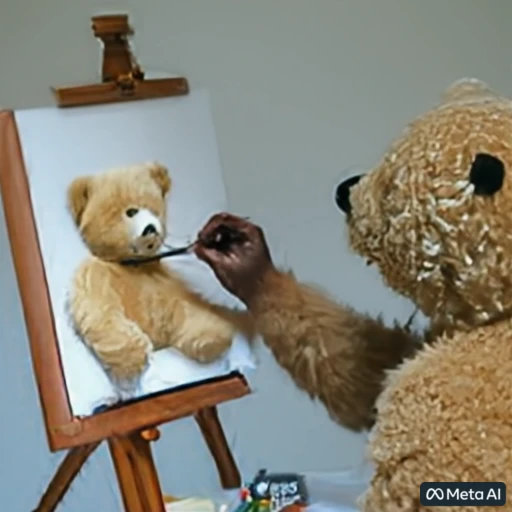 The Make-A-Video prompt here was: “A teddy bear painting a portrait” Image courtesy of Meta